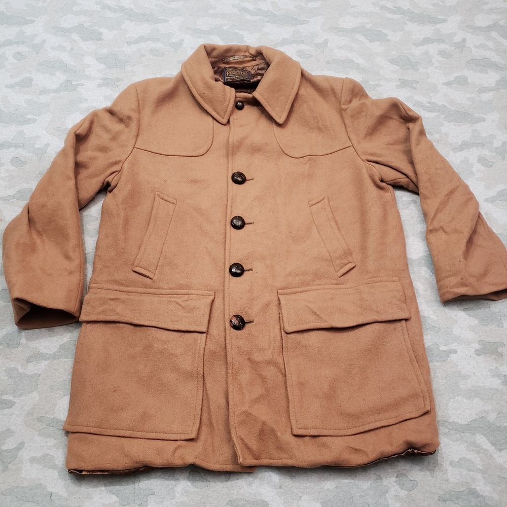 Vintage‎ Pendleton Overcoat Mens Large Brown Pockets Button Utility Wool